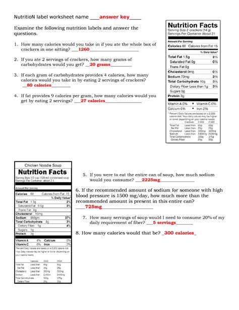 nutrition label worksheet answer key oreo